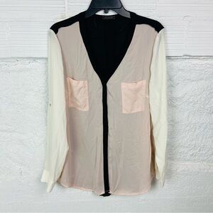 Metaphor pale pink & black Colorblock sheer lightweight Blouse size XL